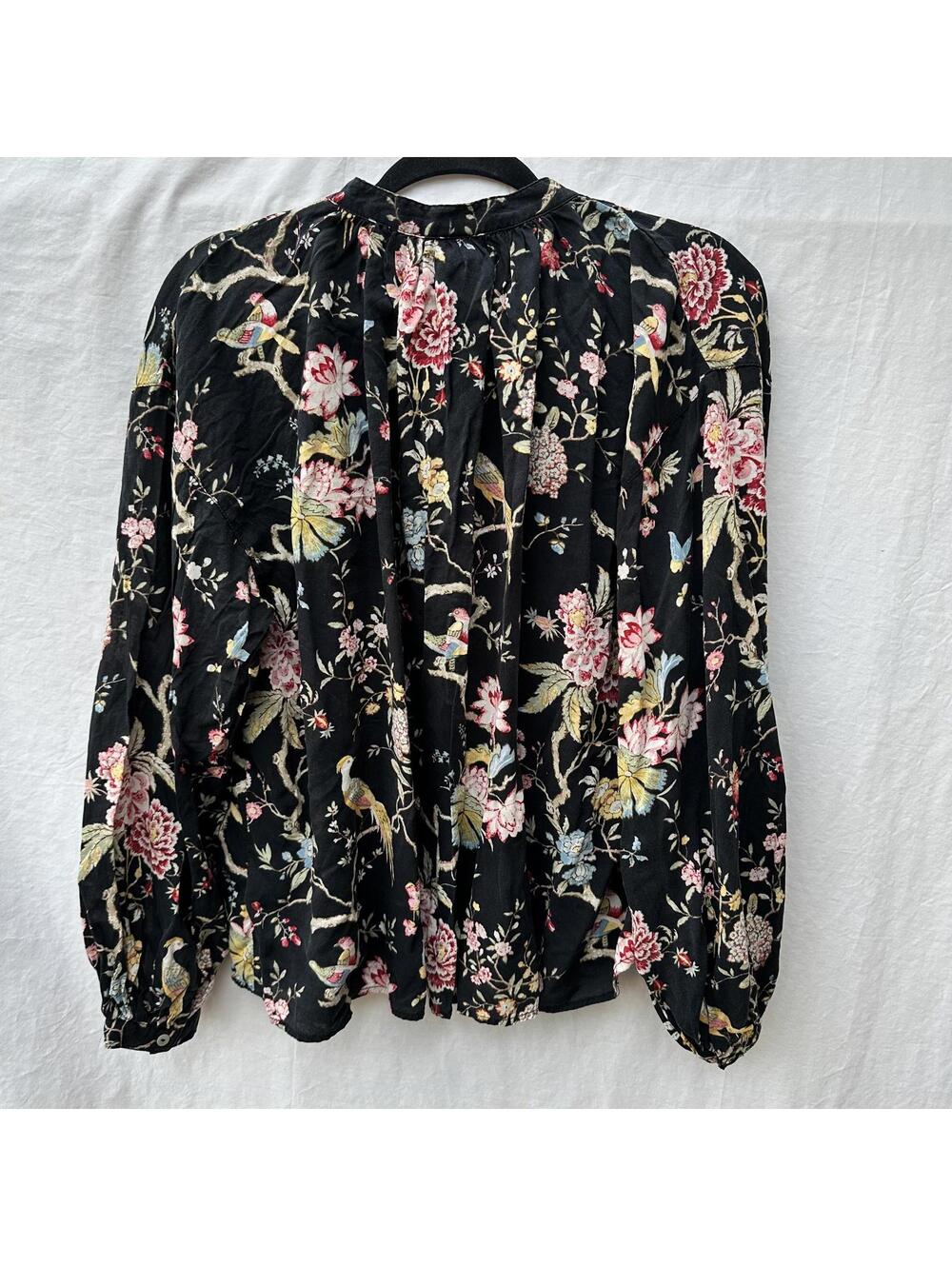 GP and J Baker x H&M Black Floral Button-Up Blouse with Bird Print Size 12 - Picture 8 of 9